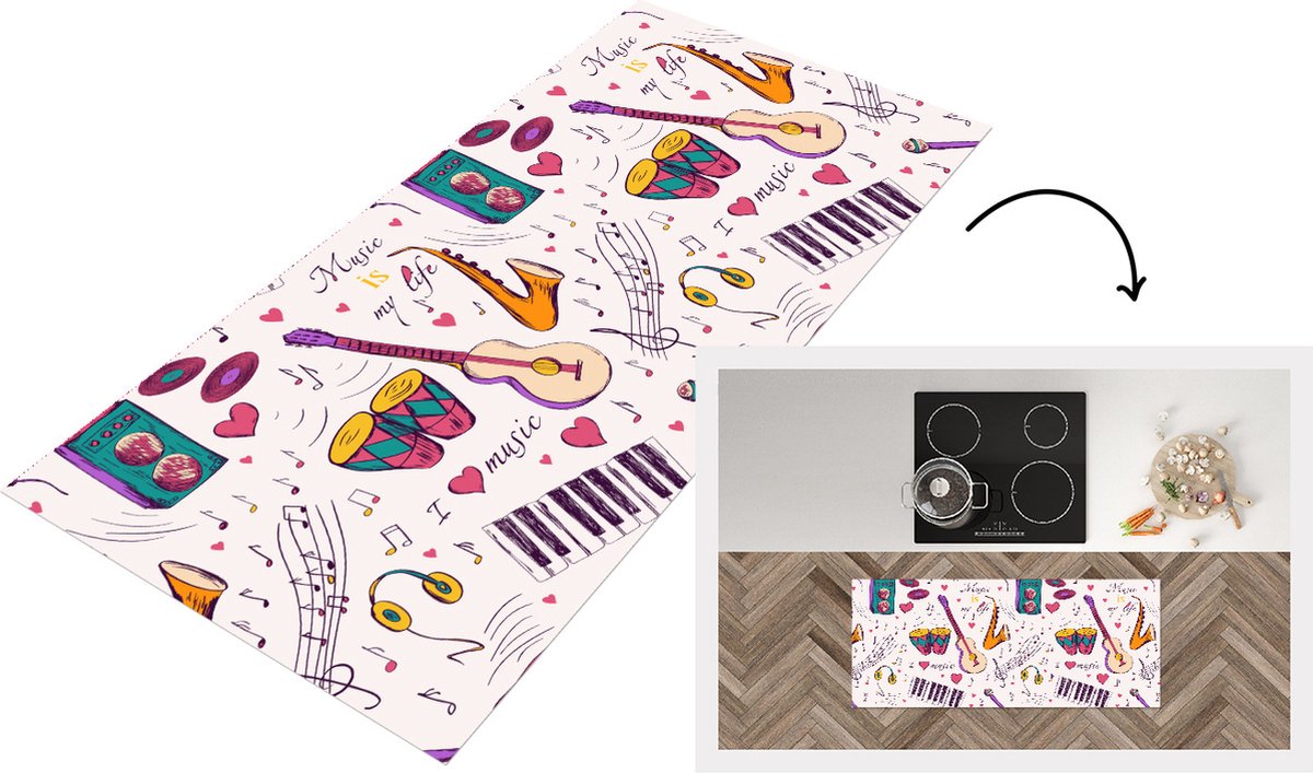 KitchenYeah Keukenloper - Loper keuken - Muziek - Instrumenten - Quotes - 120x50 cm - Keukenloper vinyl Multicolor
