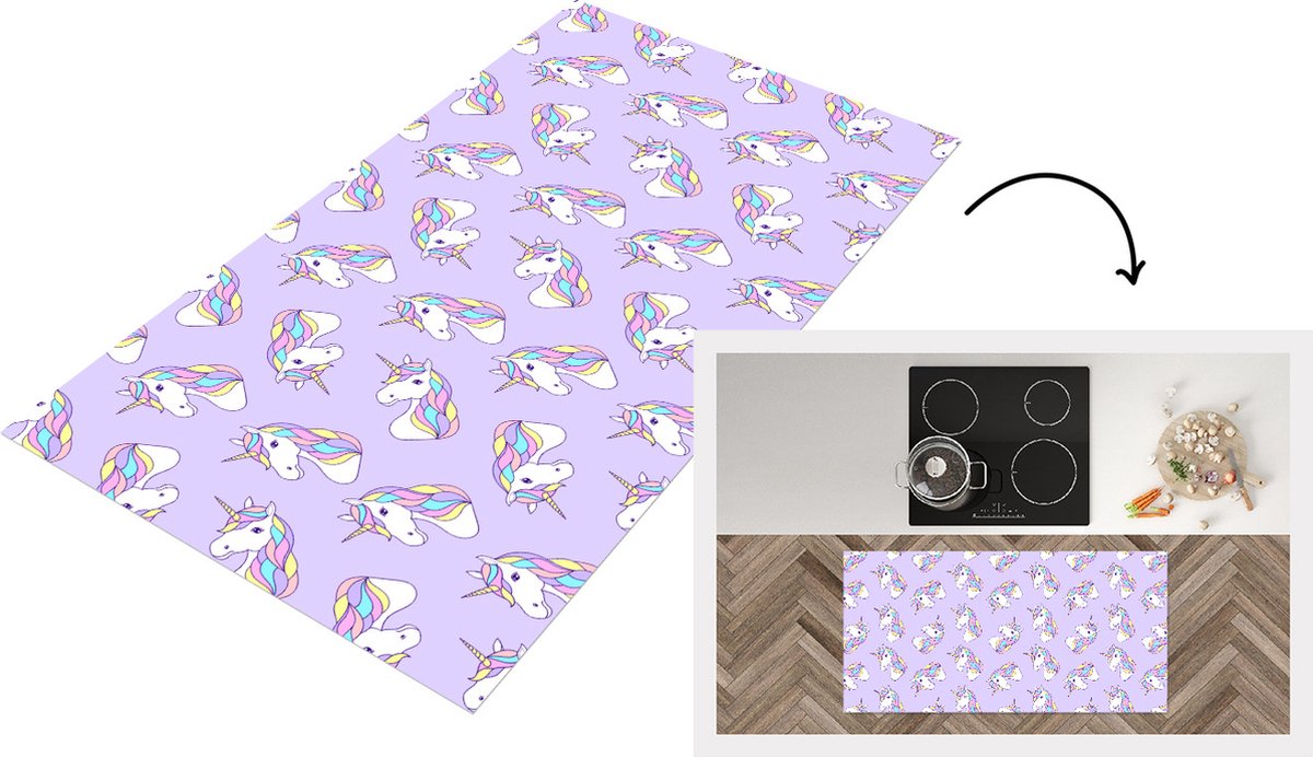 KitchenYeah Keukenloper - Loper keuken - Eenhoorn - Pastel - Patronen - 120x60 cm - Keukenloper vinyl Multicolor