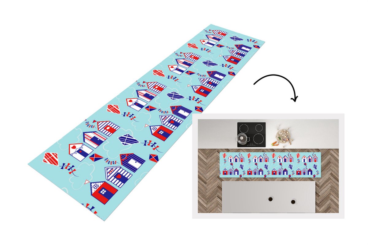 KitchenYeah Keukenloper - Loper keuken - Strand - Vlieger - Patronen - 240x60 cm - Keukenloper vinyl Multicolor