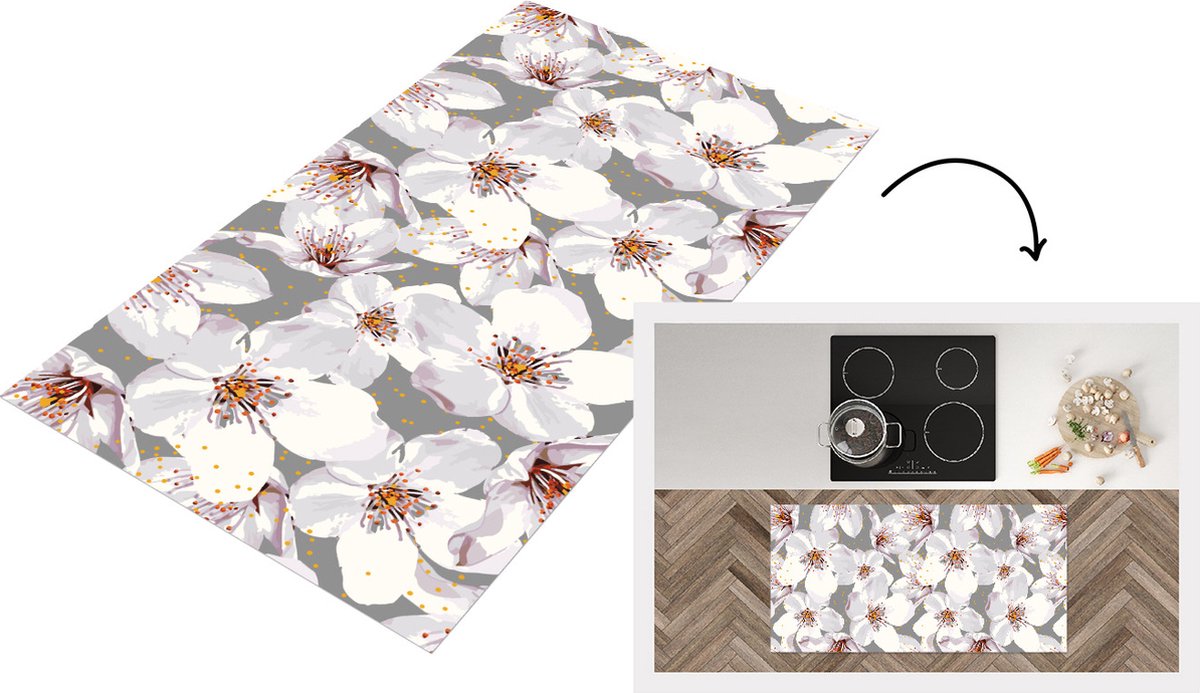KitchenYeah Keukenloper - Loper keuken - Bloemen - Sakura - Patronen - 120x60 cm - Keukenloper vinyl Multicolor
