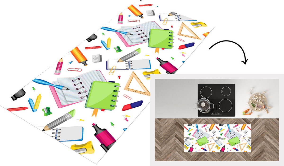 KitchenYeah Keukenloper - Loper keuken - Patroon - School - Potlood - 120x50 cm - Keukenloper vinyl Multicolor