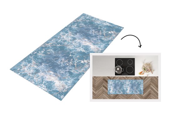 Keukenloper - Loper keuken - Marmer - Zilver - Luxe - Design - 120x50 cm - Keukenloper vinyl