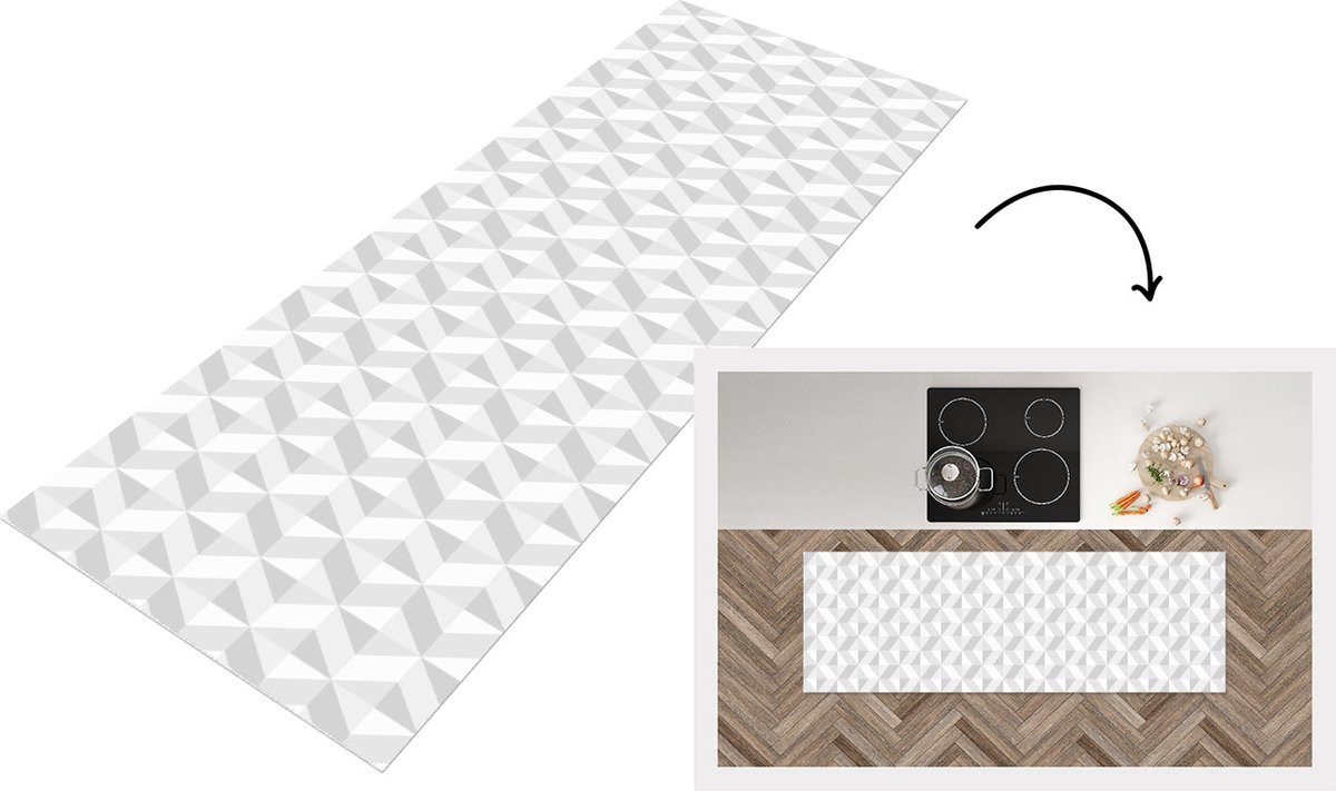 KitchenYeah Keukenloper - Loper keuken - Zigzag - Grijs - Patronen - Geometrie - 180x60 cm - Keukenloper vinyl Multicolor