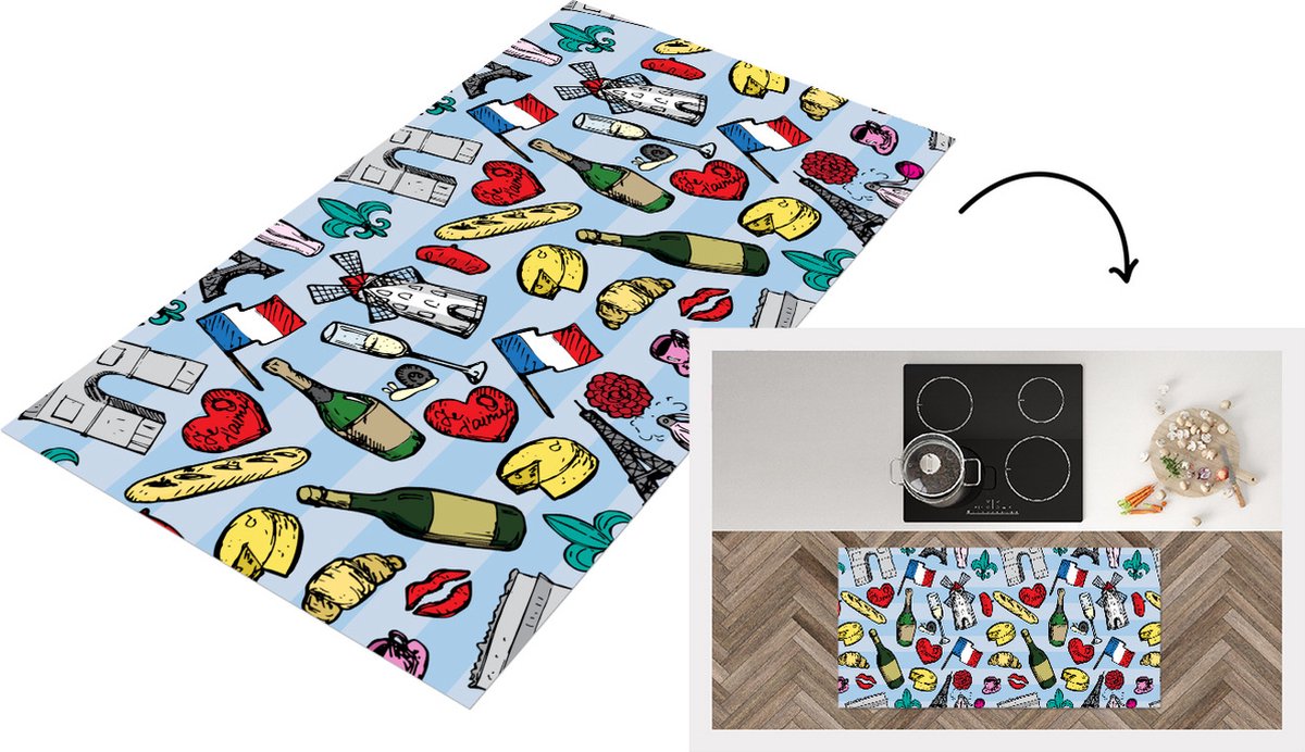 KitchenYeah Keukenloper - Loper keuken - Parijs - Patronen - Frankrijk - 120x60 cm - Keukenloper vinyl Multicolor
