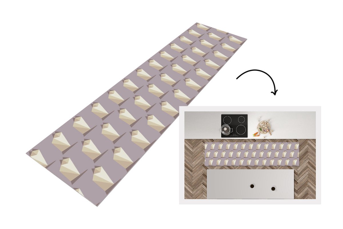 KitchenYeah Keukenloper - Loper keuken - Origami - Kat - Patronen - 200x50 cm - Keukenloper vinyl Multicolor