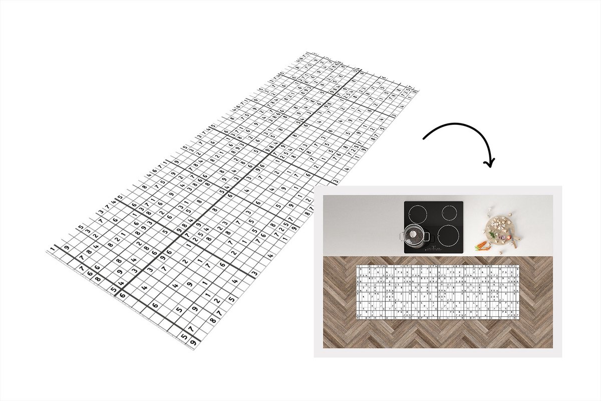 KitchenYeah Keukenloper - Loper keuken - Sudoku - Puzzel - Patroon - 180x60 cm - Keukenloper vinyl Multicolor