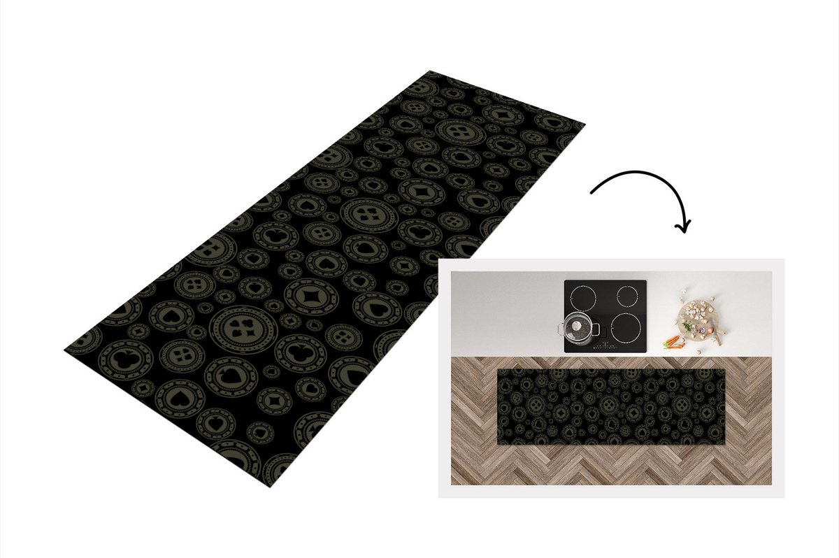KitchenYeah Keukenloper - Loper keuken - Casino - Poker - Chips - Patronen - 150x50 cm - Keukenloper vinyl Multicolor