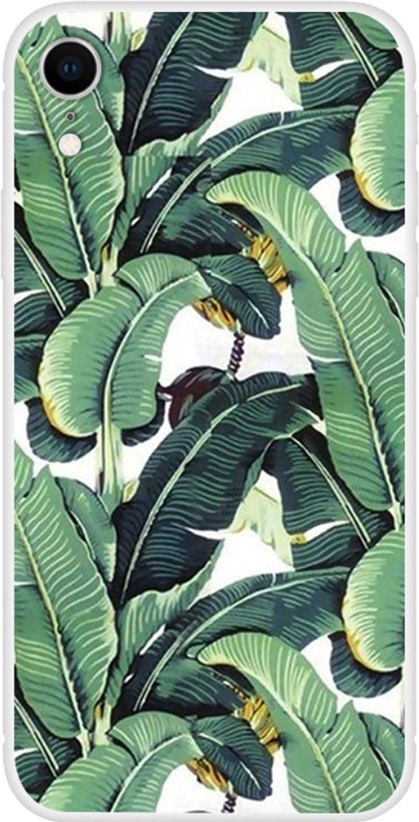 Peachy Bananen Bladeren hoesje geschikt voor iPhone XR Case - Groen cover
