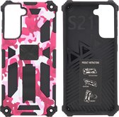 Samsung Galaxy S21 Hoesje - Rugged Extreme Backcover Camouflage met Kickstand - Pink