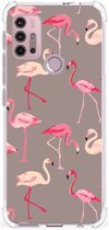 Hoesje met naam Motorola Moto G30 | G20 | G10 Telefoonhoesje  met doorzichtige rand Flamingo