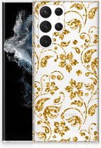 Telefoonhoesje Geschikt voor Samsung Galaxy S22 Ultra Back Cover Siliconen Hoesje Gouden Bloemen