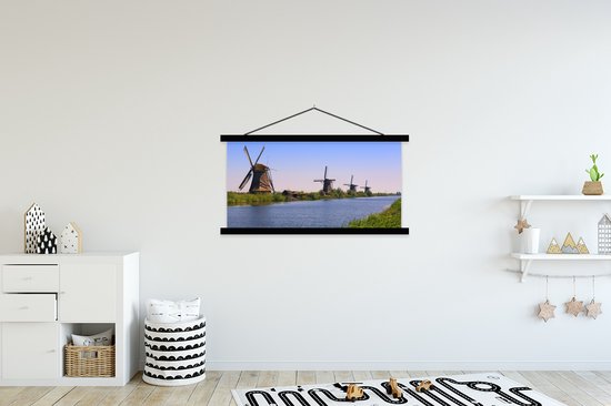 Porte-affiche avec affiche - Affiche scolaire - Pays- Nederland - Moulin à vent - Water - 150x75 cm - Lattes noires