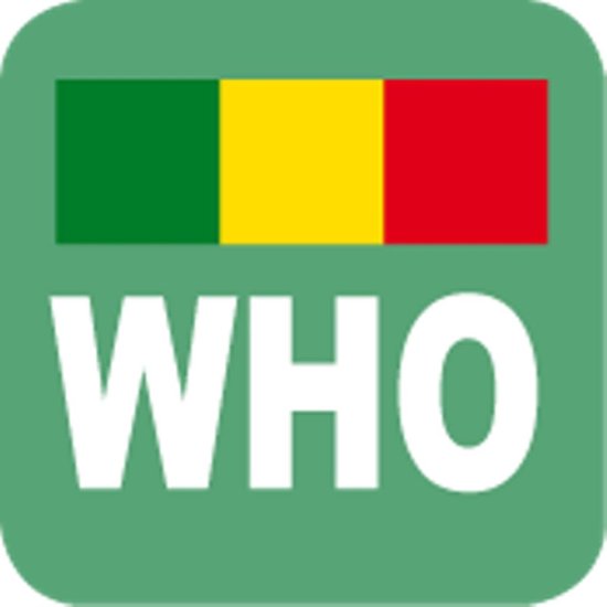 Groen pictogram met de kleuren groen, geel en rood, en de tekst 'WHO'.