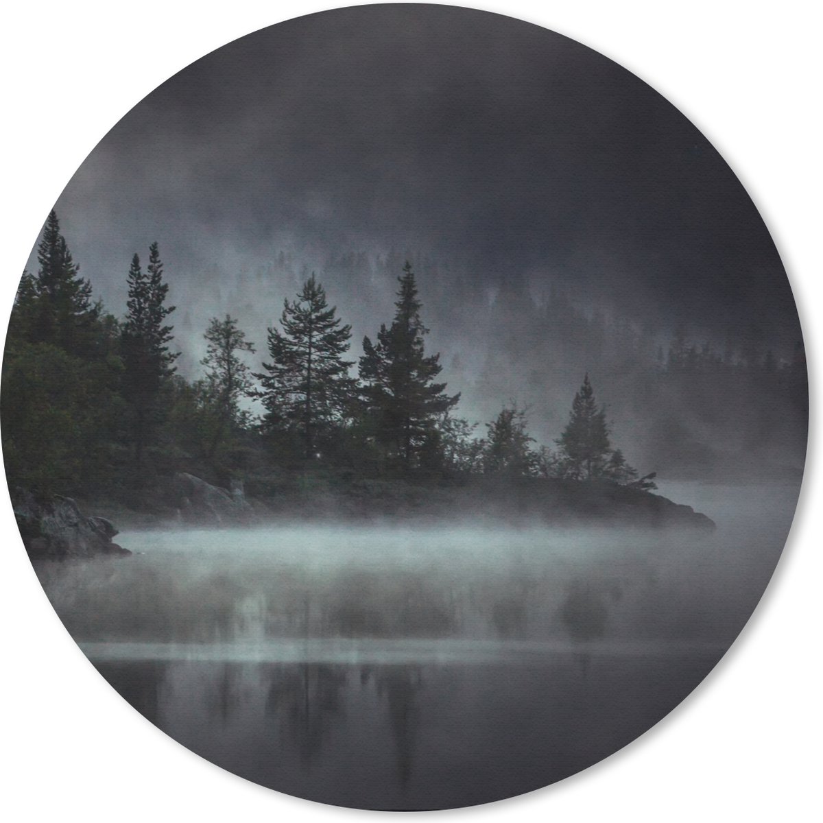 Muismat rond 30x30 cm - Mousepad Bos - Mist - Zwart - Wit - Ronde muismatten