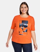 SAMOON Dames T-shirt met metallic print van GOTS biologisch katoen Glowing Orange gemustert-46