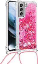 Lunso - Backcover hoes met koord - Samsung Galaxy S21 FE - Glitter Roze