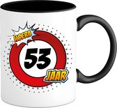 53 Jaar Verkeersbord Mok met tekst | Grappig Verjaardag Beker Cadeau | Bedrukte Koffie en Thee Mokken | Zwart | 330 ML