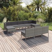 10-delige Loungeset met kussens poly rattan grijs