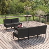 6-delige Loungeset met kussens poly rattan zwart