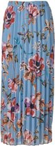 Dames plisse rok elastische tailleband - bloemenprint - lang  - pastel blauw | Maat S-M