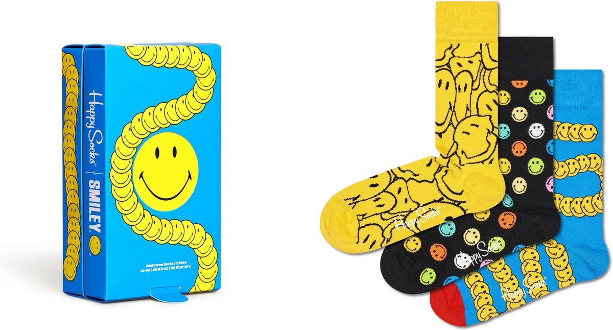 Happy Socks Smiley Gift Set (3-pack) - blije voeten - Unisex - Maat: 41 - 46