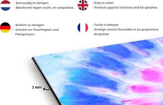 Spatscherm keuken 80x55 cm - Kookplaat achterwand Zomer - Tie dye - Wit - Muurbeschermer - Spatwand fornuis - Hoogwaardig aluminium