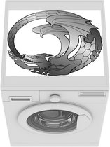 Wasmachine beschermer mat - Illustratie van een ouroboros met een bruine draak - zwart wit - Breedte 55 cm x hoogte 45 cm