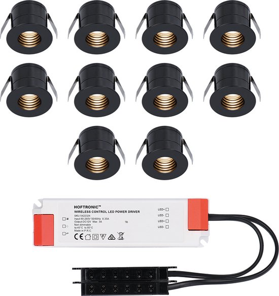 10x Betty zwarte LED Inbouwspots complete set - Niet dimbaar - 12V - 3 Watt - Veranda verlichting - voor binnen en buiten - 2700K warm wit