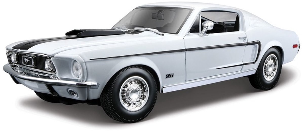 Modelauto Ford Mustang GT Cobra 1968 wit/zwart 24 cm schaal 1:18 - speelgoed auto schaalmodel
