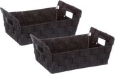 2x stuks gevlochten opbergmanden rechthoek zwart 28 x 20,5 x 11,5 cm - Kast-/badkamer mandjes verschillende formaten