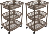 2x stuks keuken/kamer opberg trolleys/roltafels met 3 manden 62 x 41 cm taupe/beige - Etagewagentje met opbergkratten