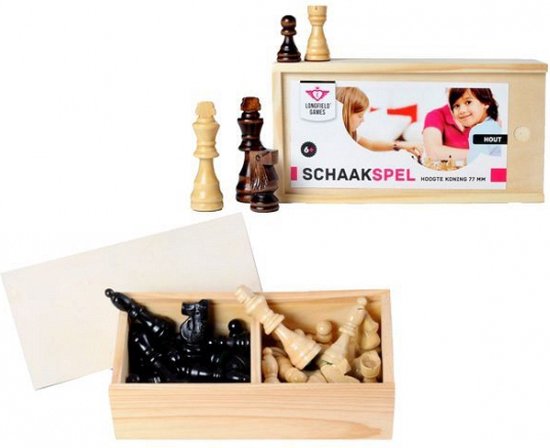 Houten schaakstukken en schaakbord 40 x 40 cm - Schaaksets - Longfield