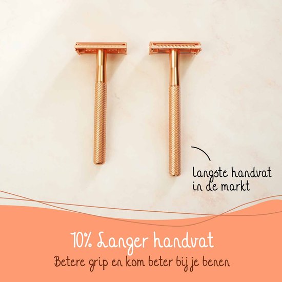 Bamboozy Safety Razor RVS + 20 Scheermesjes Rose Gold Goud voor Vrouwen Dames Zero Waste Scheermesje Veiligheidsscheermes
