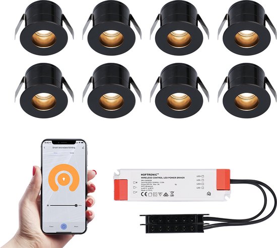 Durven Lada moederlijk HOFTRONIC - 8x Olivia 12 Volt LED Inbouwspots Zwart - 3W Smart WiFi +  Bluetooth -... | bol.com