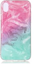 Peachy Marmer TPU Hoesje Transparant iPhone XR - Blauw Roze