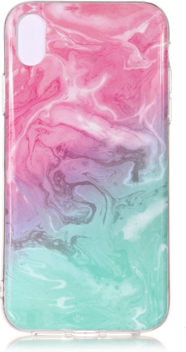Peachy Marmer TPU Hoesje Transparant geschikt voor iPhone XR - Blauw Roze