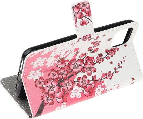 Étui à fleurs en similicuir portefeuille Peachy pour iPhone 12 mini - Blanc