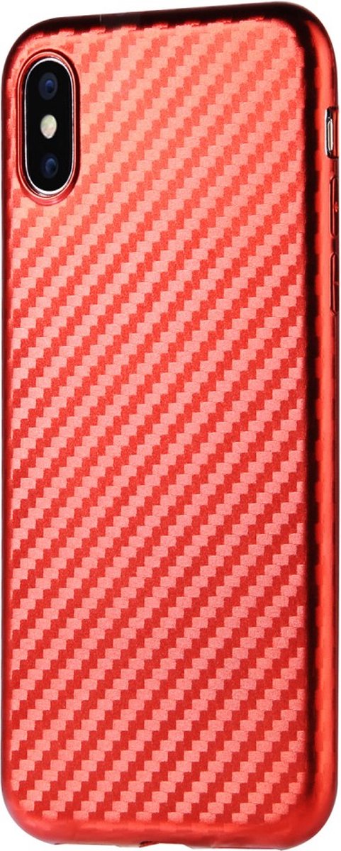 Peachy Carbon Fiber TPU geschikt voor iPhone X XS hoesje - Rood