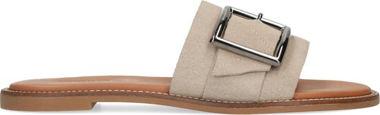 Manfield - Dames - Beige suède muiltjes met gesp - Maat 39 | bol.com