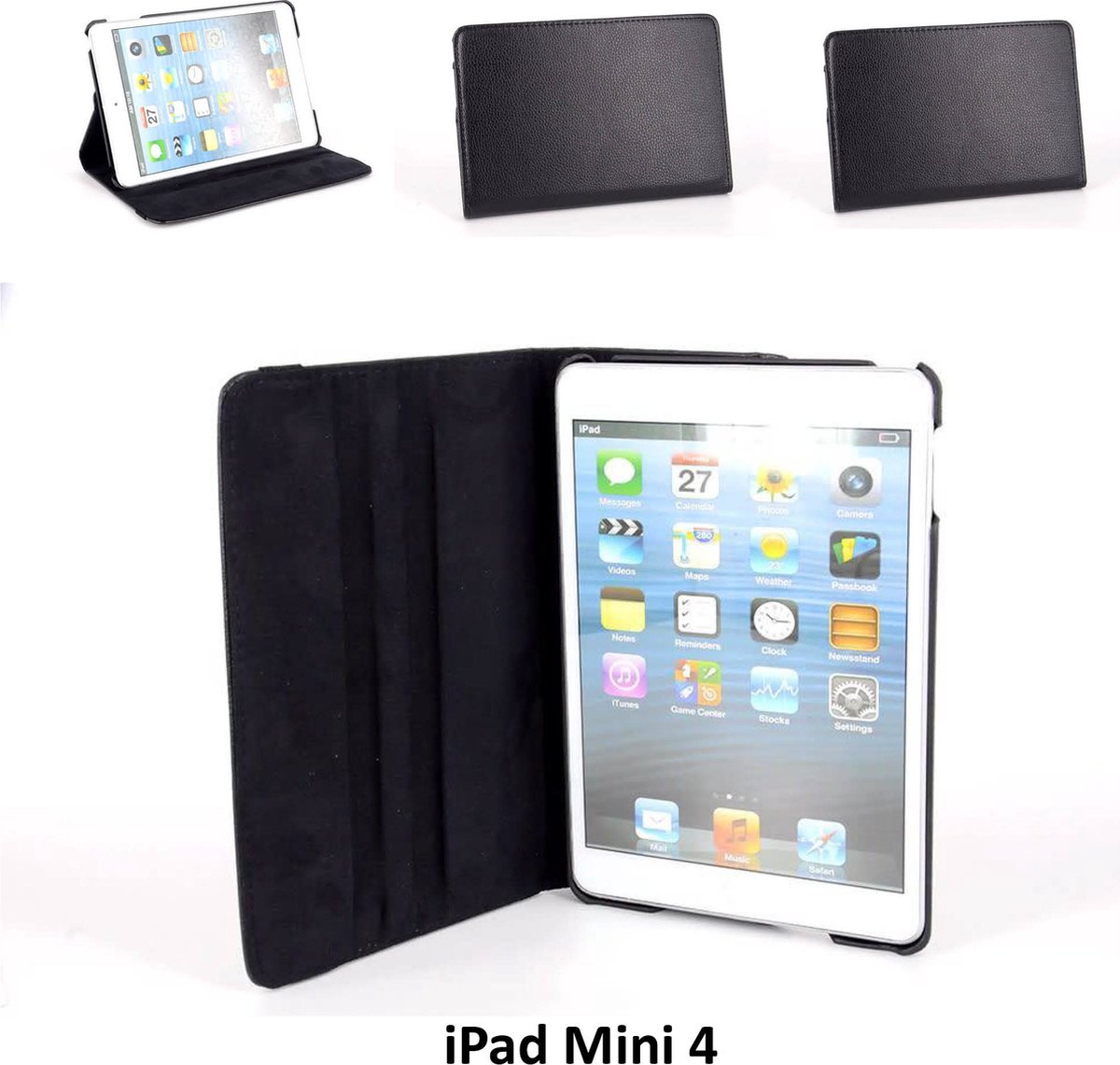 Apple iPad Mini 4 - Book Case Tablethoes - Zwart - 360 graden draaibaar