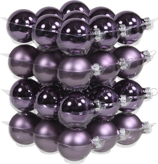 36x Paarse glazen kerstballen 4 cm - mat/glans - Kerstboomversiering paars  | bol.com