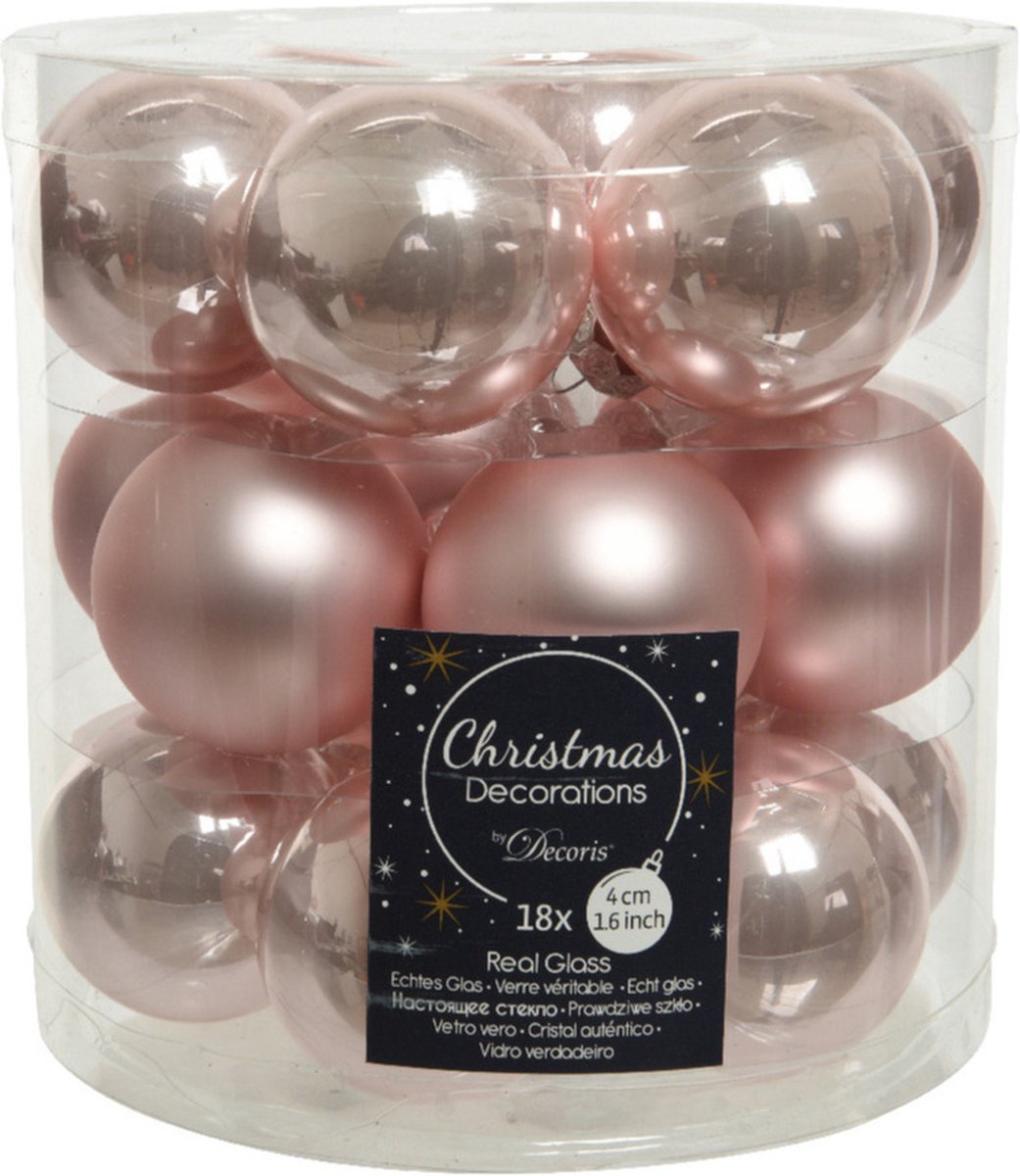 Bol.com Decoris Kleine kerstballen - 18x st - lichtroze - D4 cm - glas - kerstversiering aanbieding