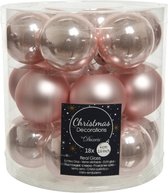18x stuks kleine kerstballen lichtroze (blush) van glas 4 cm - mat/glans - Kerstboomversiering