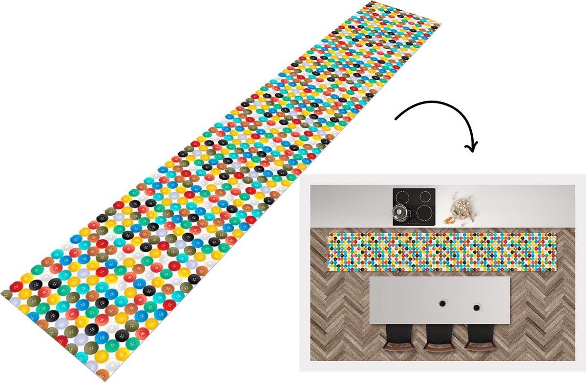 KitchenYeah Keukenloper - Keukenmat - Knopen - Regenboog - Kleding - Design - Keuken vloerkleed Multicolor