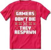 Gamers don't die pixel T-shirt | Groen | Gaming kleding | Grappig game verjaardag cadeau shirt Heren – Dames – Unisex | - Roze - XL