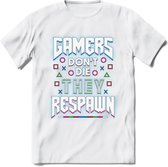 Gamers don't die T-shirt | Neon | Gaming kleding | Grappig game verjaardag cadeau shirt Heren – Dames – Unisex | - Wit - 3XL