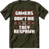 Gamers don't die pixel T-shirt | Rood | Gaming kleding | Grappig game verjaardag cadeau shirt Heren – Dames – Unisex | - Leger Groen - S
