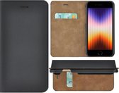 Geschikt voor iPhone SE 2022 Hoesje - Bookcase Ultra dun - Echt Leer - SE2022 Book Case Wallet - Echt Leder Cover - Zwart