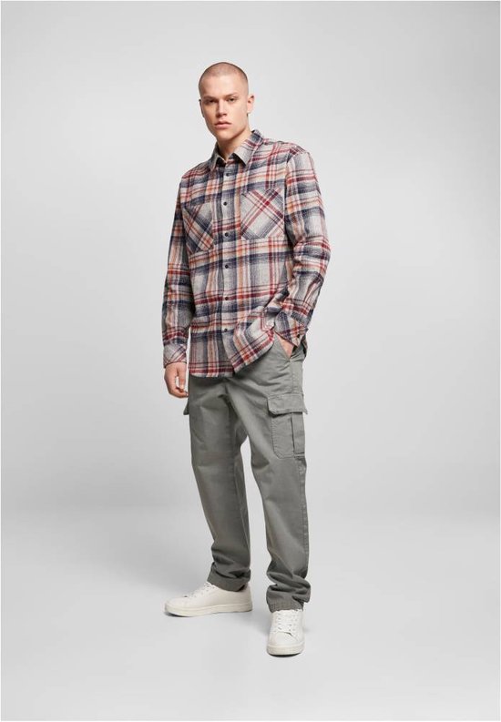 Chemise Urban Classics - S- Heavy Curved Oversized Checked Grijs/Rouge