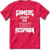 Gamers don't die T-shirt | Oranje | Gaming kleding | Grappig game verjaardag cadeau shirt Heren – Dames – Unisex | - Roze - XXL